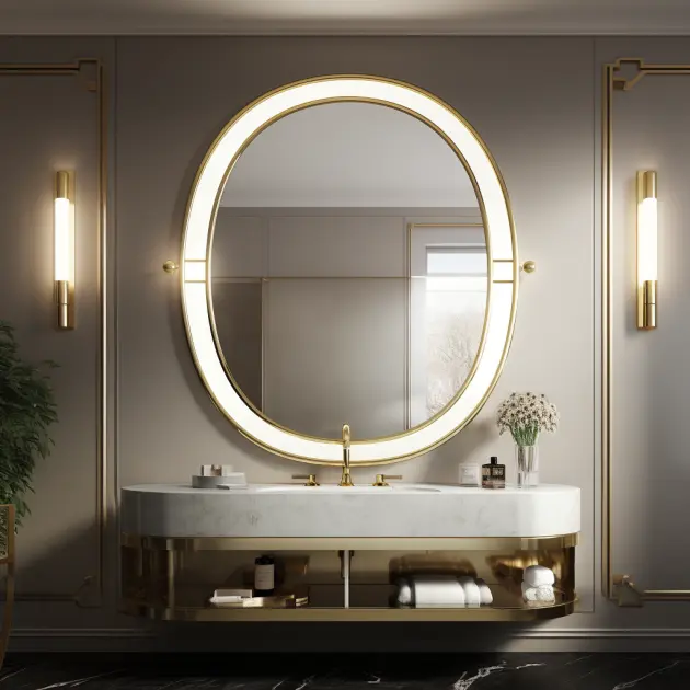 brass framed bathroom mirror