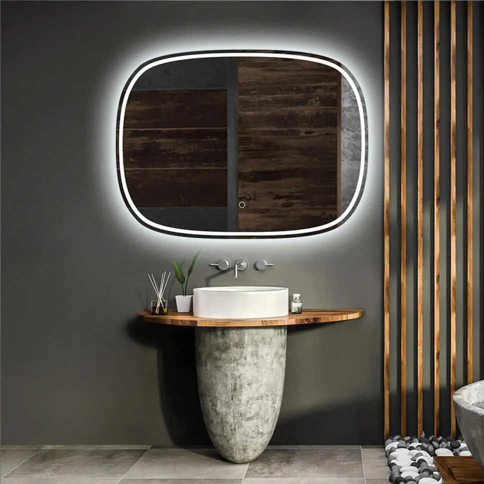 LAM-015 LED Rectangular Bathroom Mirror With Rounded Corners
