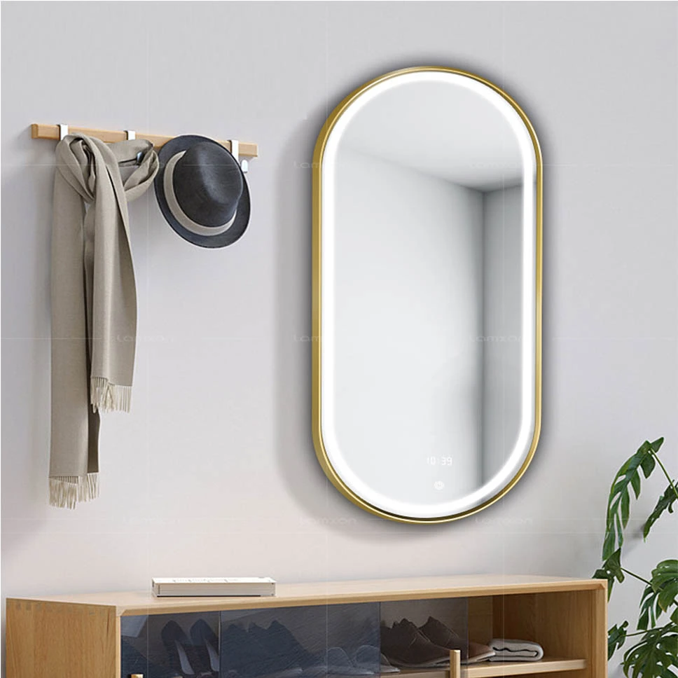 LAM015 Brass Framed Lighted Bathroom Mirror