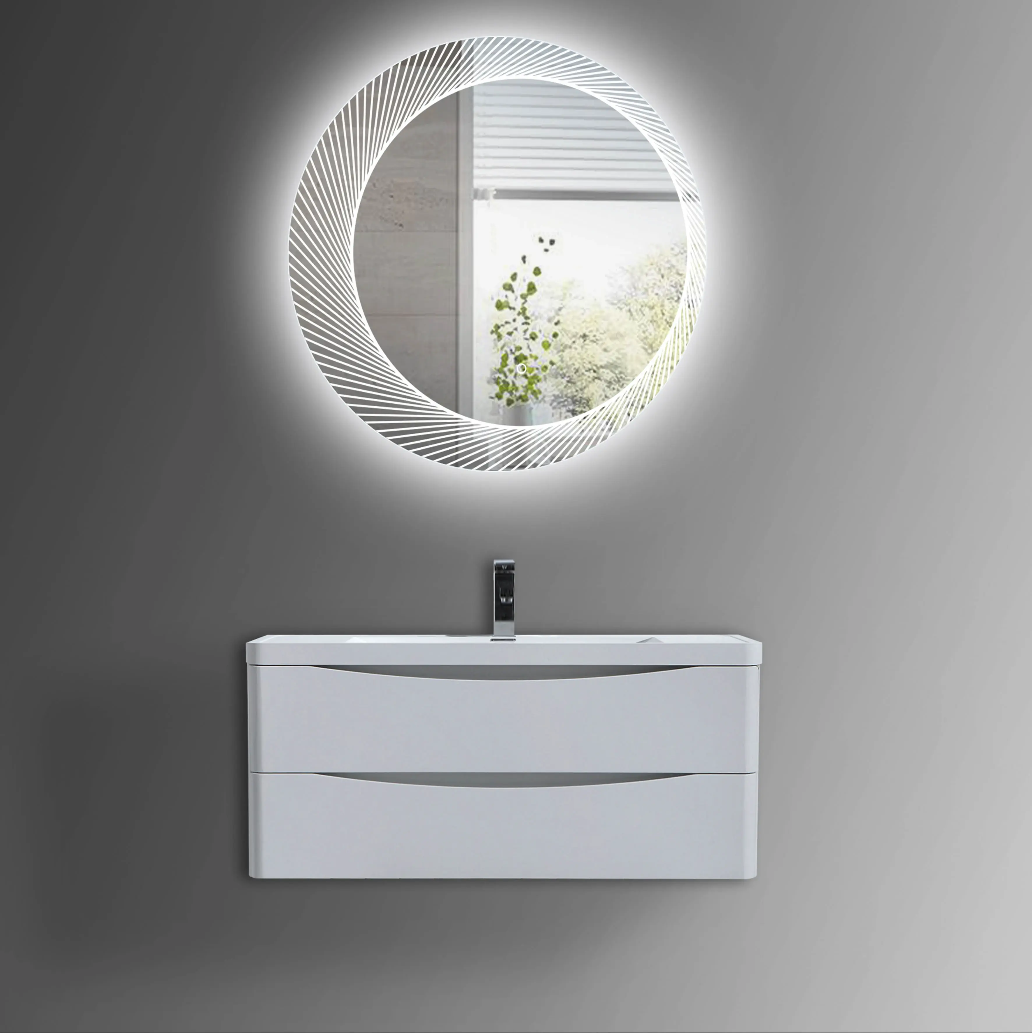 bathroom round mirror with light
