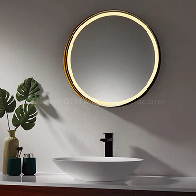 LAM031 Round Framed Lighting Bathroom Mirror with shelf