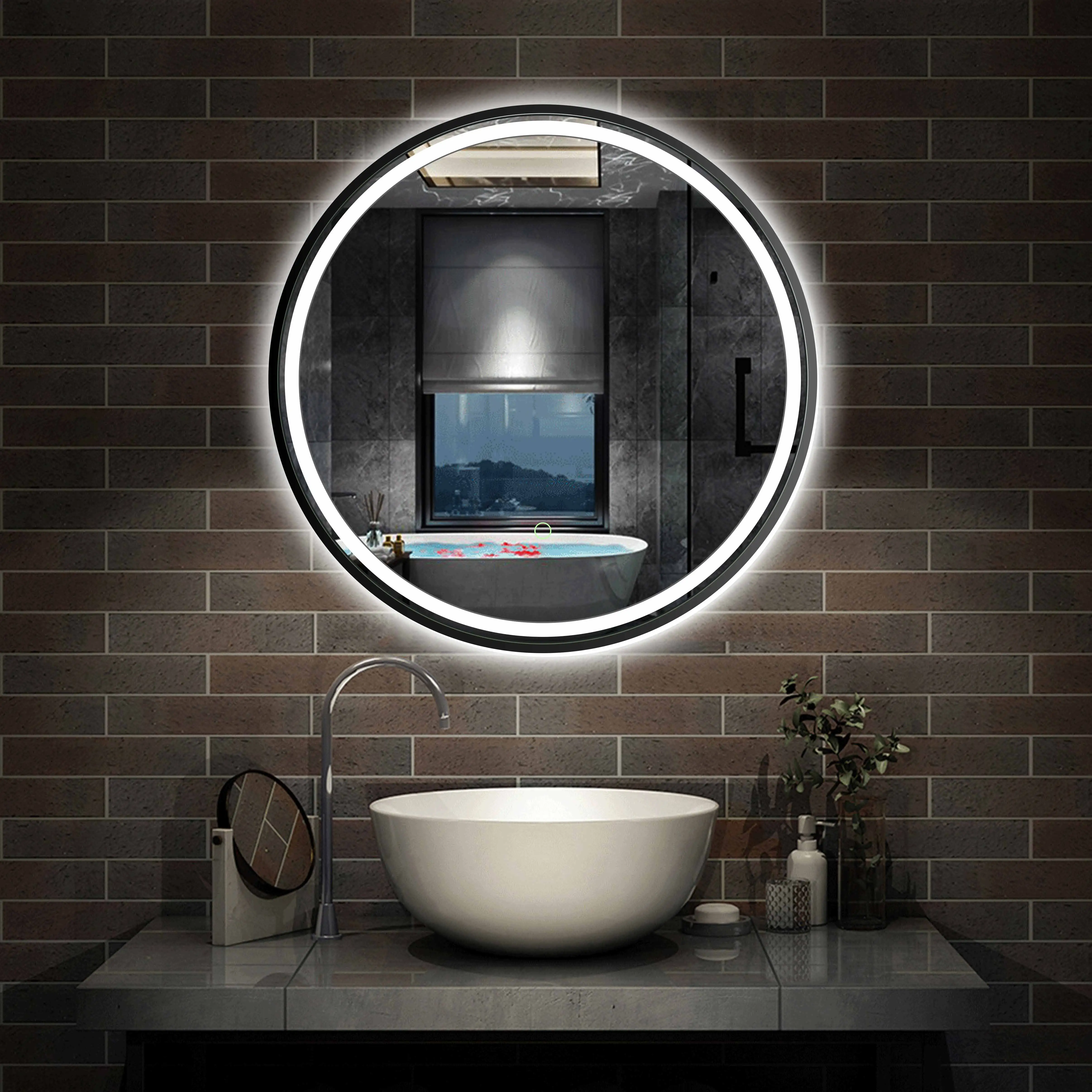 LAM013 Large Circle Elegant LED Bathroom Mirror with frame
