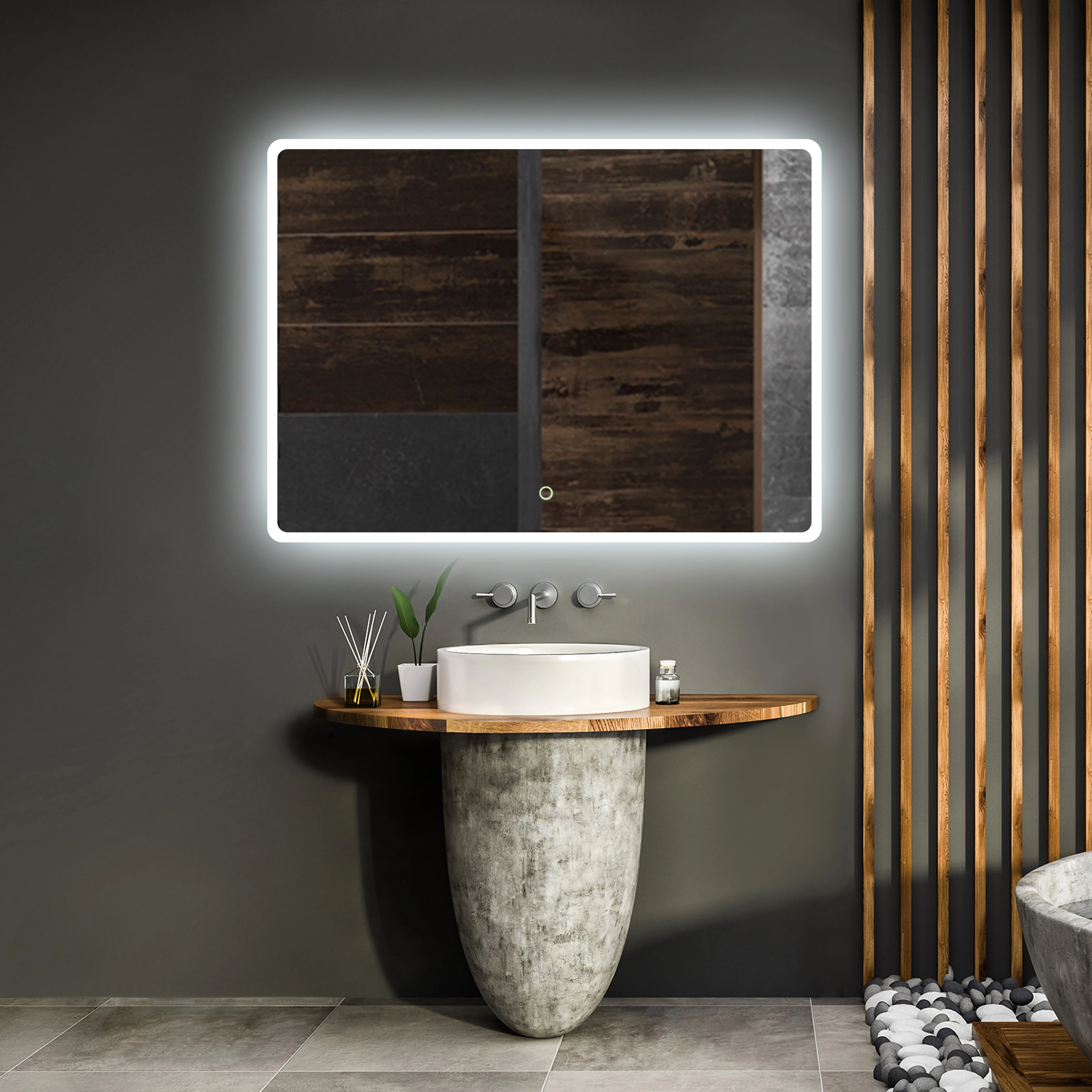 lam025 large square bathroom mirror with integrated lighting