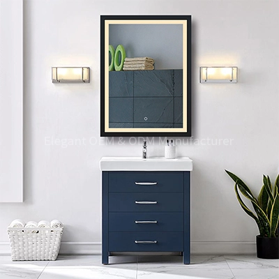 LAM018 Black Frame LED Bathroom Mirror With Front Light