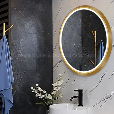 LAM-695 Stainless Steel Rose Gold Round Framed Bathroom LED Mirror