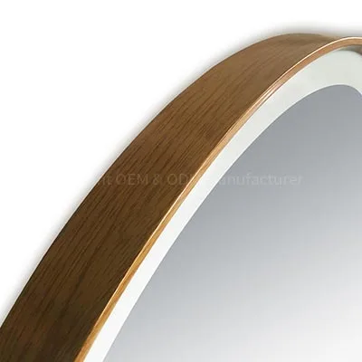 lam 953 Round Wood Grain Framed Mirror
