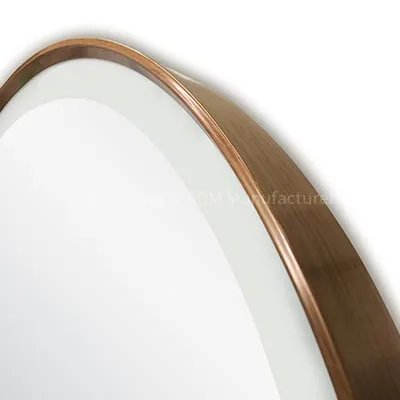 lam 953 Round Wood Grain Framed Mirror with LED