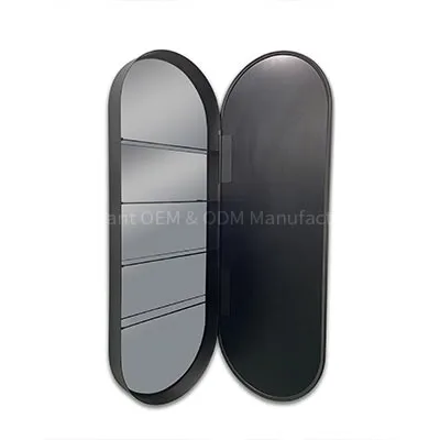 lamc 960 Oval Black Bathroom Mirror Cabinet