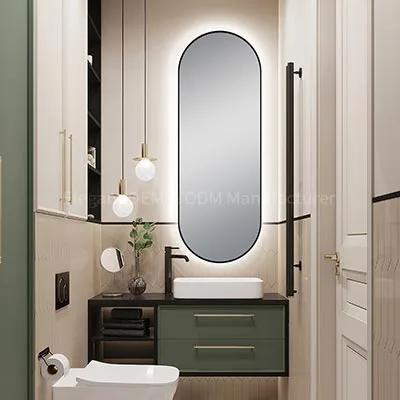 LAMC-960 Oval Black Bathroom Mirror Cabinet