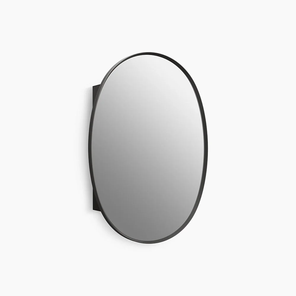 black oval mirror cabinet without light