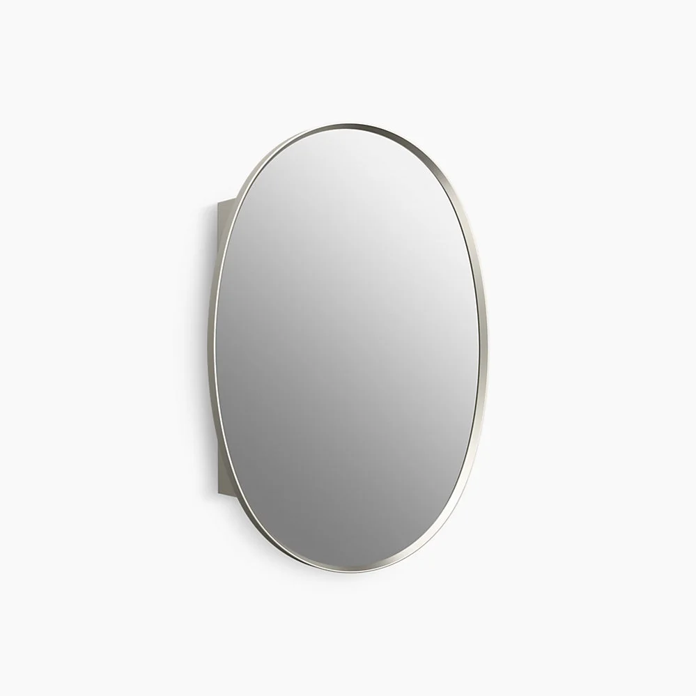 grey oval mirror cabinet without light