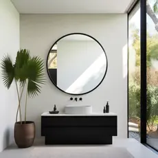 black bathroom mirror illuminated