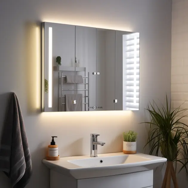 bathroom cabinet with light and demister