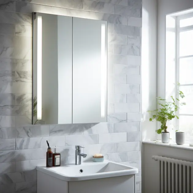 bathroom mirror cabinet with demister and lights