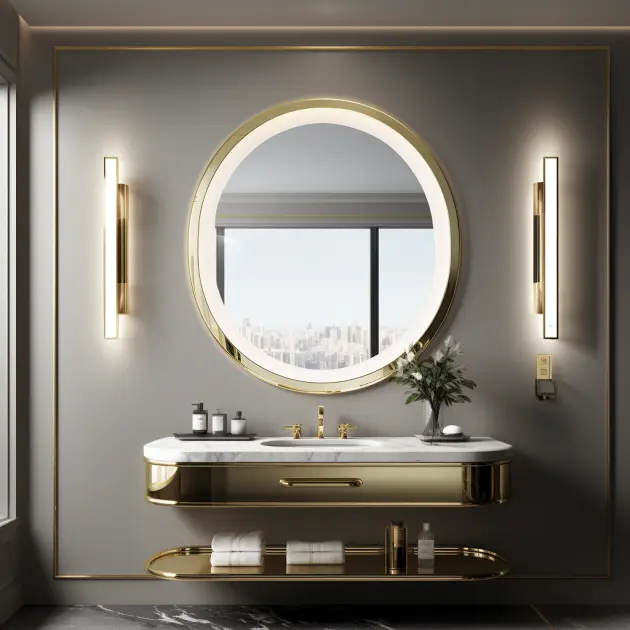 brass illuminated bathroom mirror