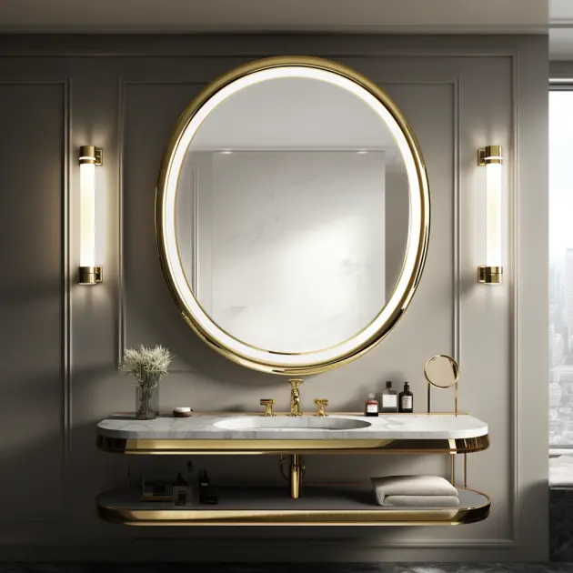 brass led bathroom mirror