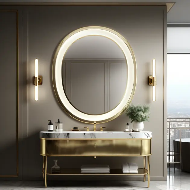 brushed brass illuminated mirror